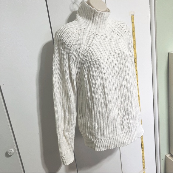 GAP Cotton Ribbed Shaker Knit Funnel Turtleneck Tunic Sweater Creamy White - Picture 4 of 12